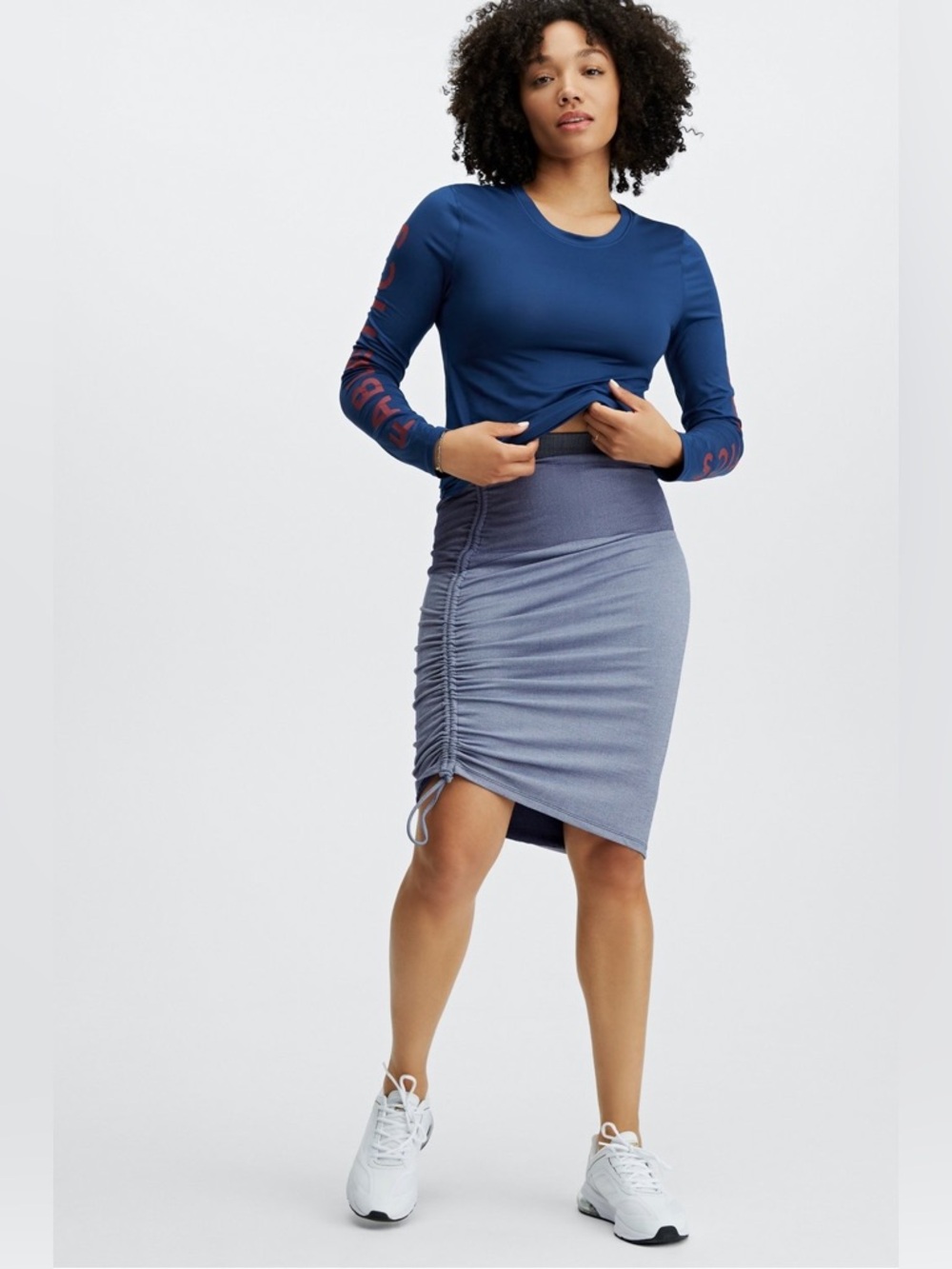 Fabletics Melody Panelled Ruched Skirt | Soft-White/Navy Peony